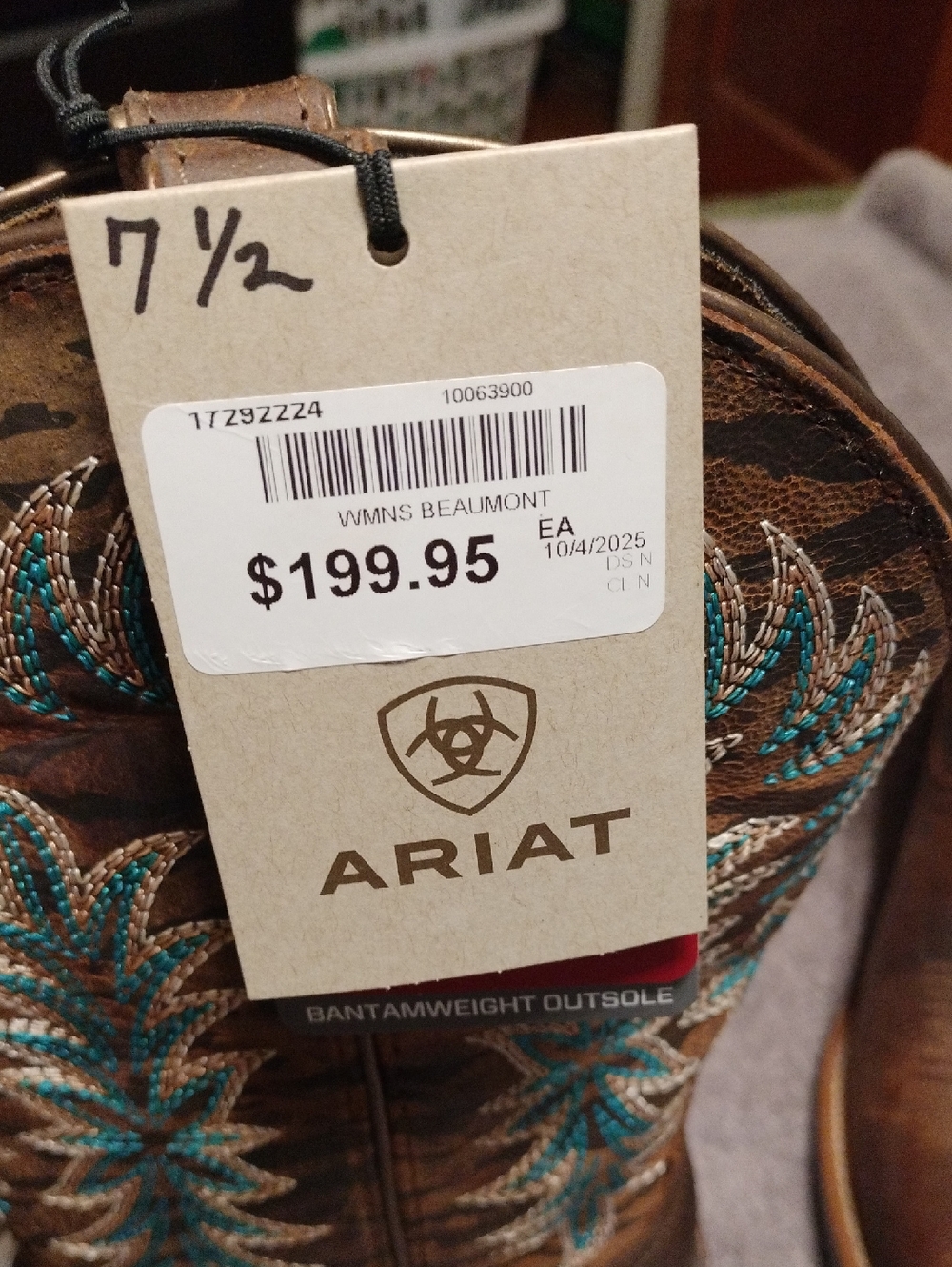 Ariat Brown Leather Western Boots with Turquoise Stitching - Picture 5 of 6